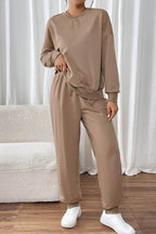 Perfee Round Neck Long Sleeve Top and Pants Set - Delanoir