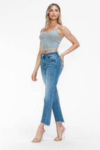 bytos Raw Hem Distressed Mid Rise Crop Jeans - Delanoir