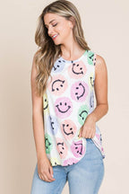 BOMBOM Smiley Face Round Neck Tank - Delanoir