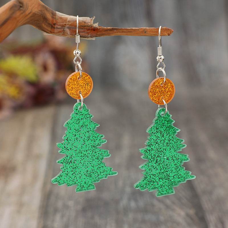 Glitter Acrylic Tree Shape Earrings - Delanoir