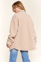And The Why Teddy Sherpa Button Down Curved Hem Shacket - Delanoir
