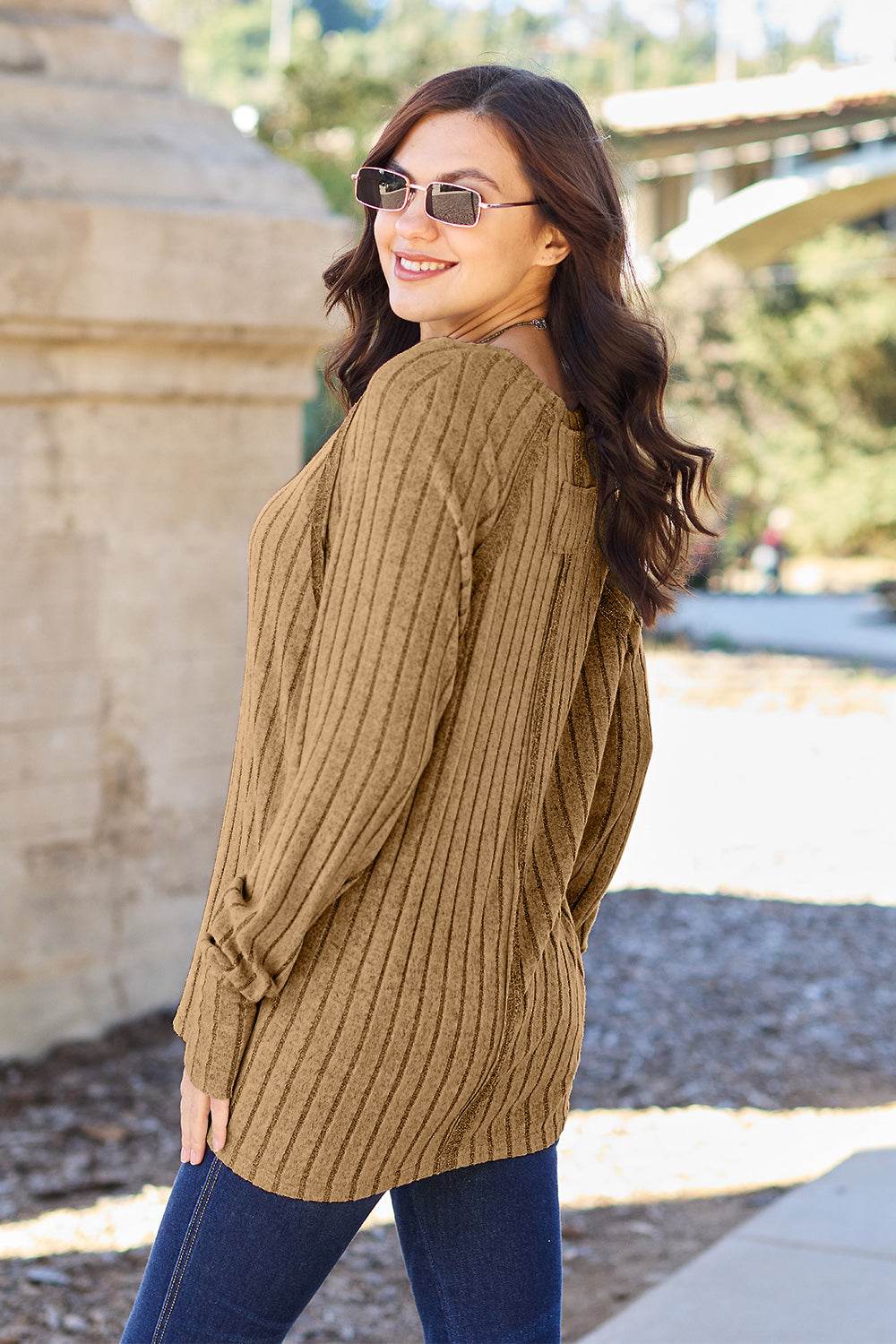 Basic Bae Full Size Ribbed Round Neck Long Sleeve Knit Top - Delanoir