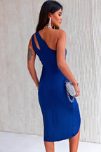 Ruched Cutout Single Shoulder Dress - Delanoir