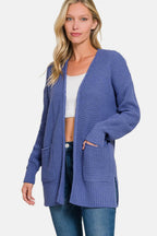 Zenana Waffle Open Front Sweater Cardigan - Delanoir