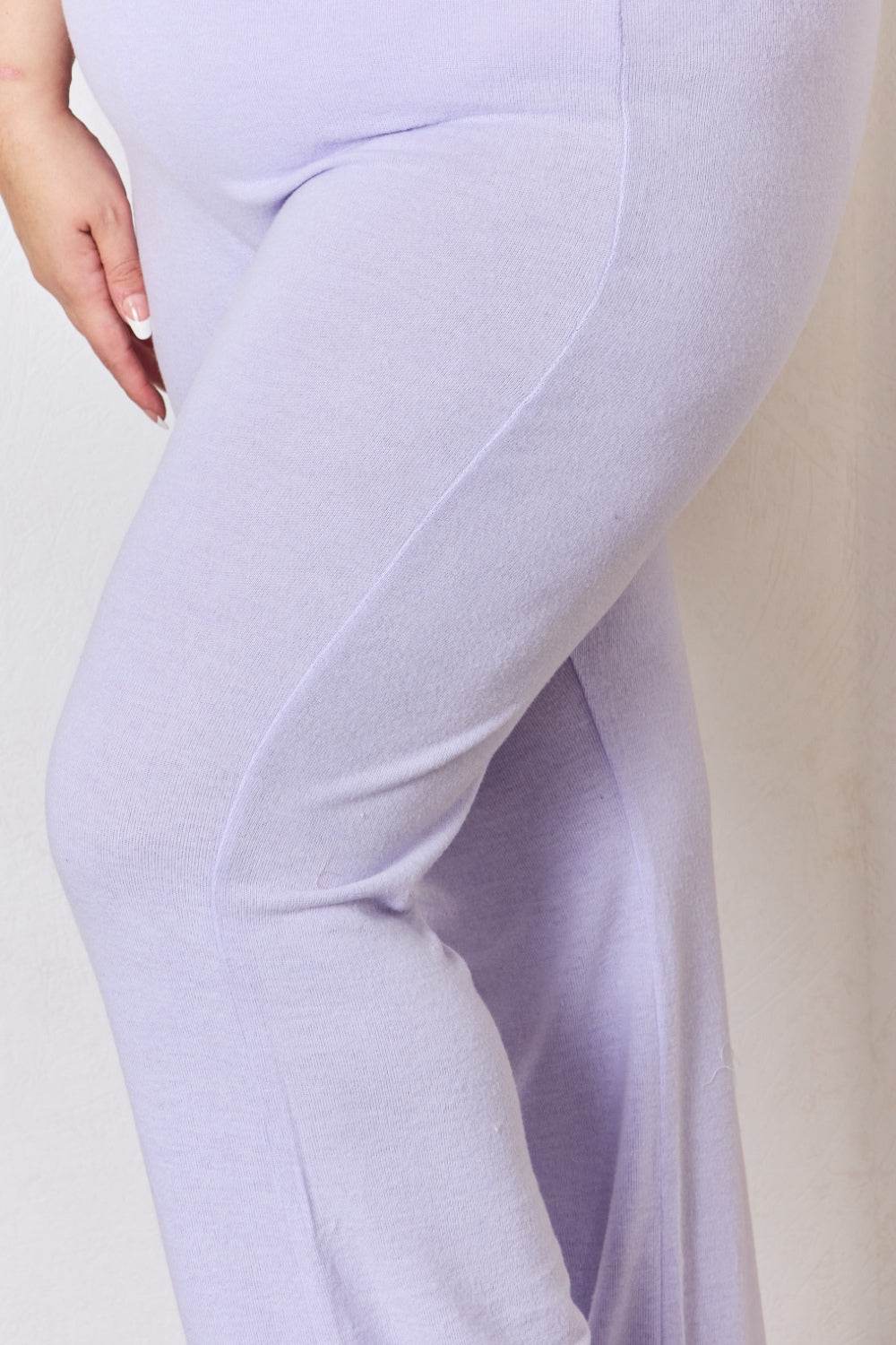 RISEN Full Size High Waist Ultra Soft Knit Flare Pants - Delanoir