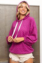 BiBi Brushed Checker Drawstring Long Sleeve Hoodie - Delanoir