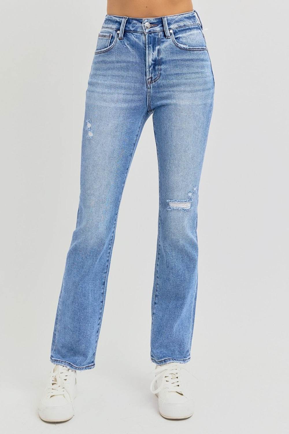 RISEN Full Size Distressed High-Rise Ankle Straight Jeans - Delanoir