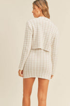 MABLE Houndstooth Cropped Knit Cardigan and Mini Skirt Set - Delanoir