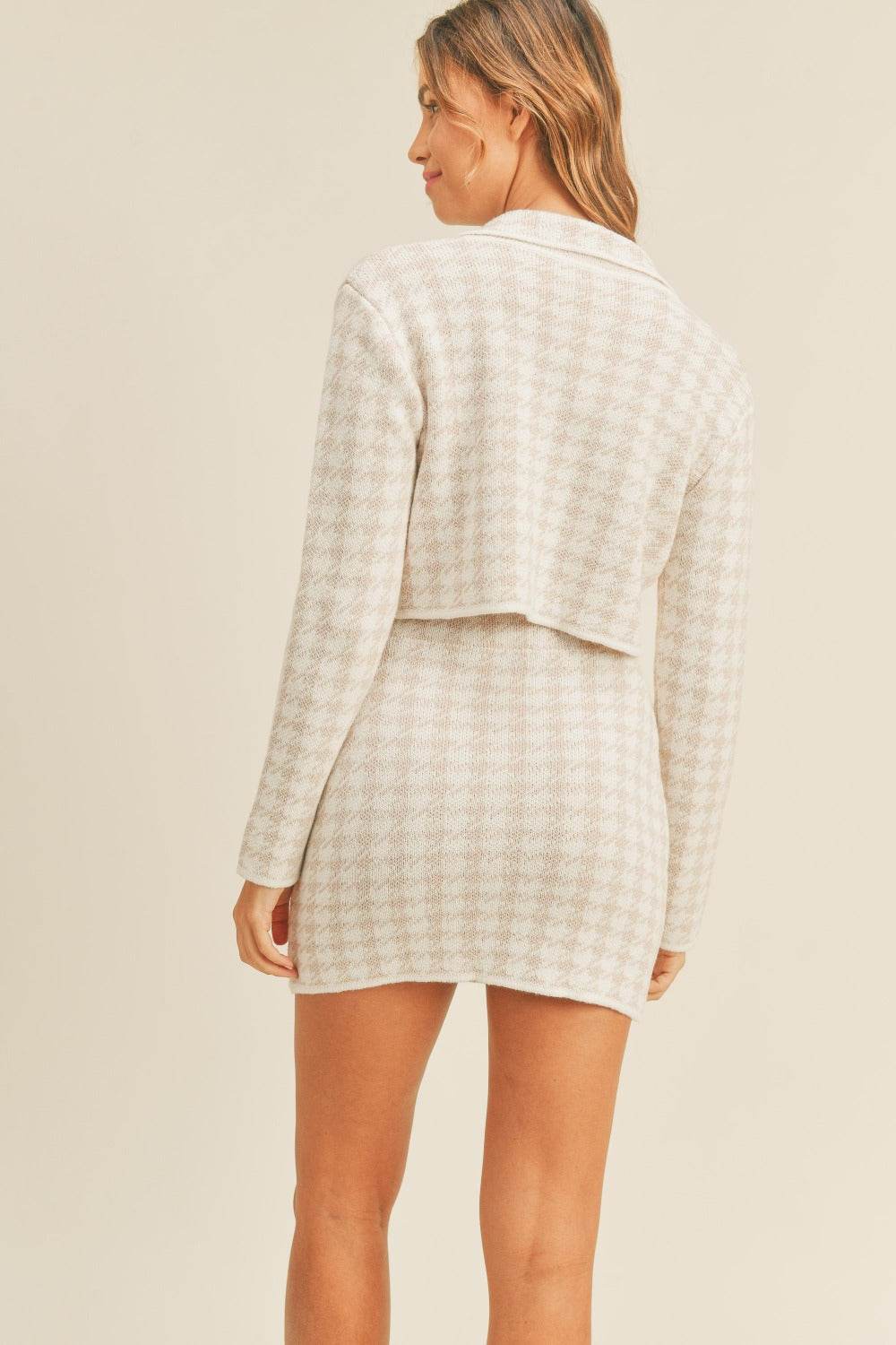MABLE Houndstooth Cropped Knit Cardigan and Mini Skirt Set - Delanoir