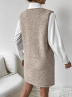 V-Neck Sleeveless Sweater Dress with Pockets - Delanoir