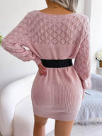 Openwork Boat Neck Sweater Dress - Delanoir