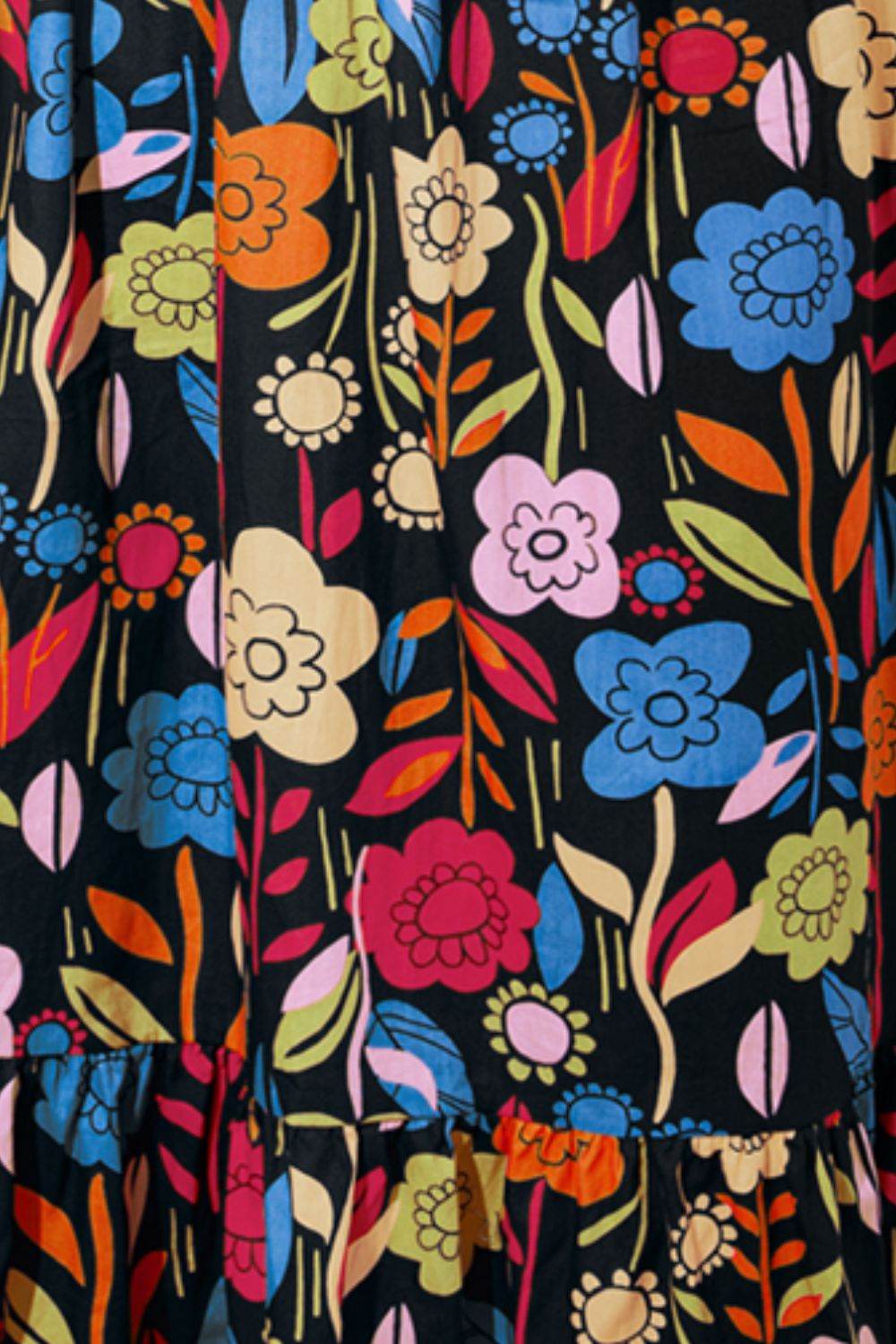 Printed V-Neck Half Sleeve Midi Dress - Delanoir