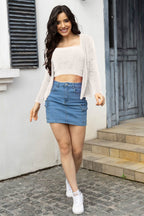 Cropped Cami and Open Front Cardigan Set - Delanoir