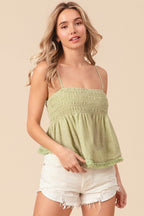 BiBi Fringed Hem Smocked Cami - Delanoir