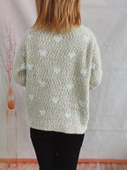 Heart Heathered Turtleneck Drop Shoulder Sweater - Delanoir