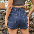 High-Waist Denim Shorts with Pockets - Delanoir