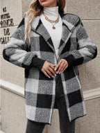Plaid Long Sleeve Hooded Coat - Delanoir