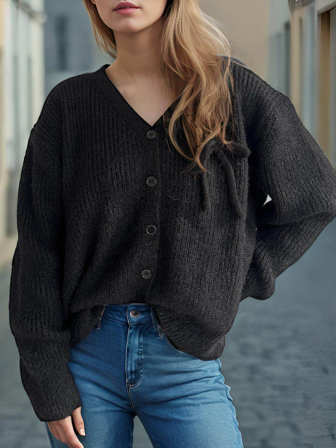 Button Down Long Sleeve Cardigan - Delanoir