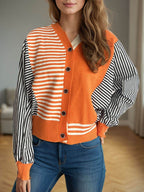 Striped Button Down Long Sleeve Cardigan - Delanoir