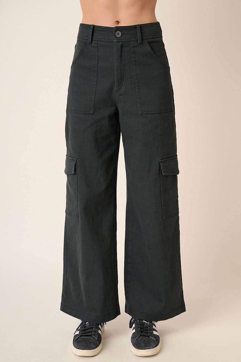 Mittoshop Wide Leg High Waist Pants with Cargo Pockets - Delanoir