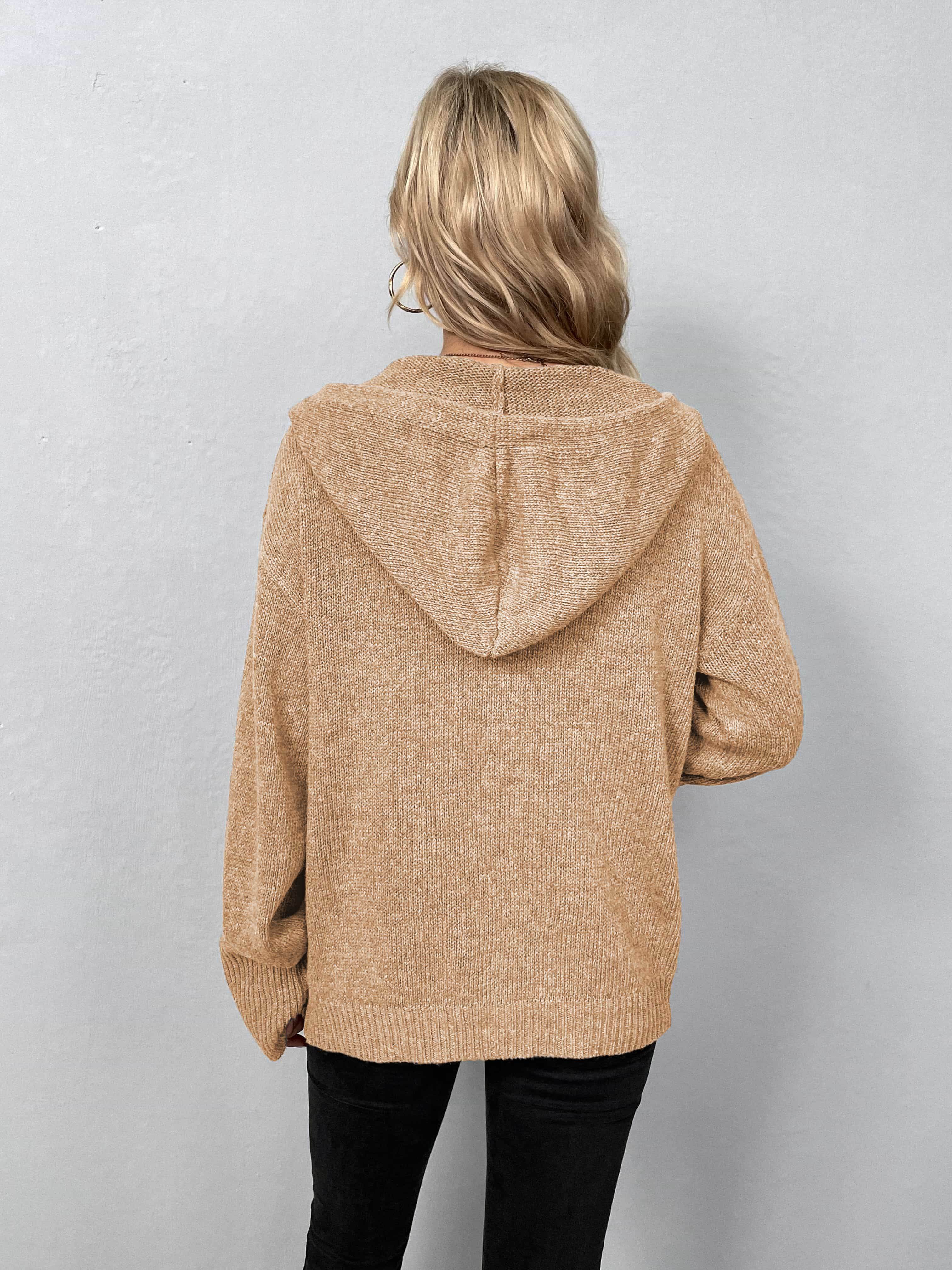 Button-Down Long Sleeve Hooded Sweater - Delanoir