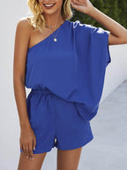 Single Shoulder Batwing Sleeve Romper - Delanoir