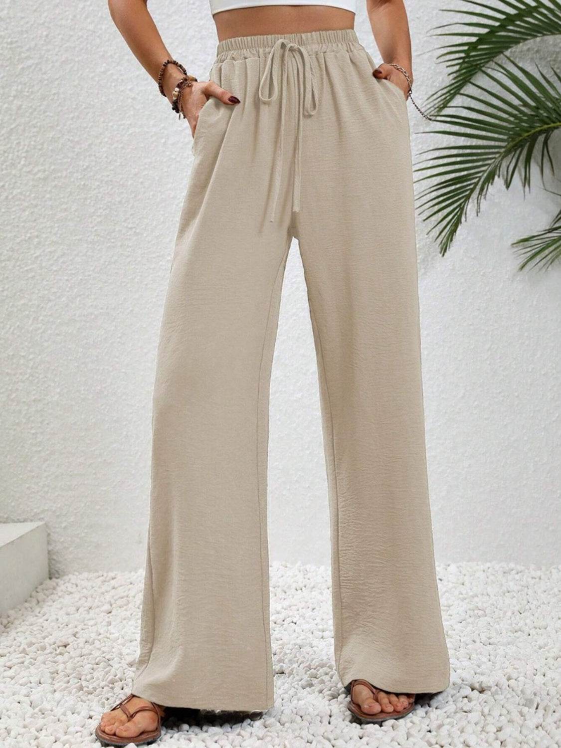 Wide Leg Drawstring Pants - Delanoir
