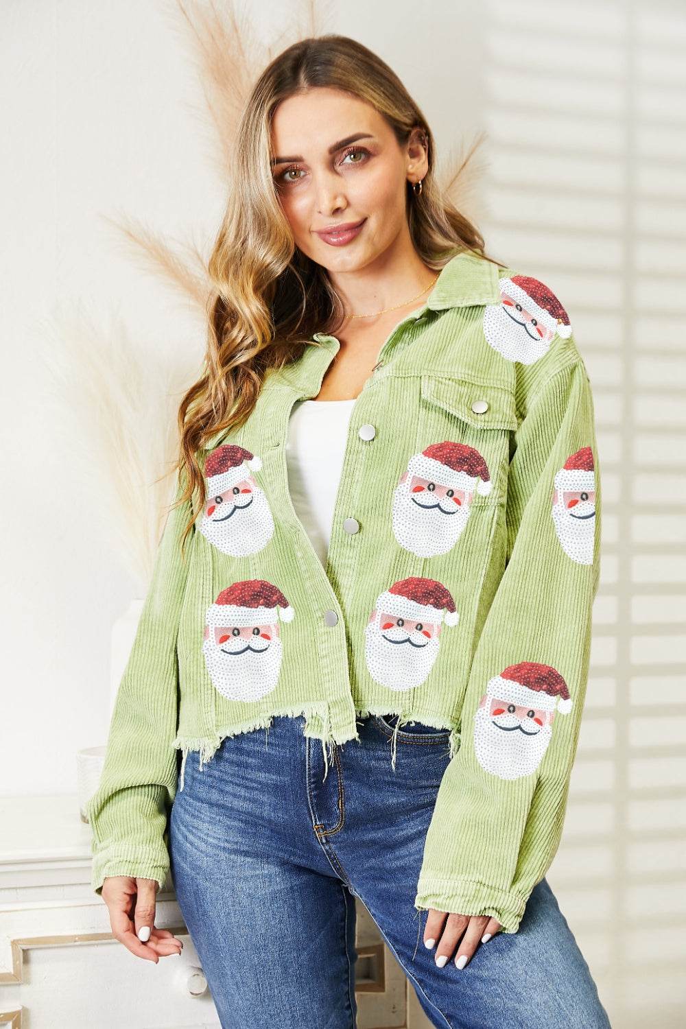 Santa Sequin Raw Hem Jacket - Delanoir