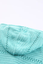 Zip-Up Raglan Sleeve Openwork Hooded Cardigan - Delanoir