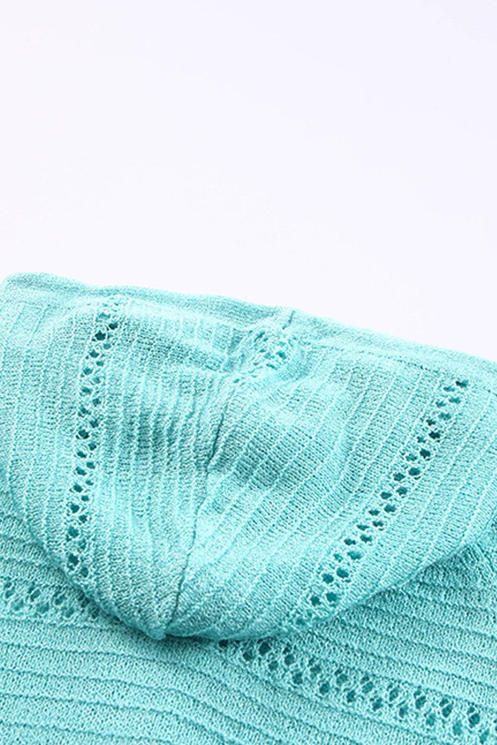 Zip-Up Raglan Sleeve Openwork Hooded Cardigan - Delanoir
