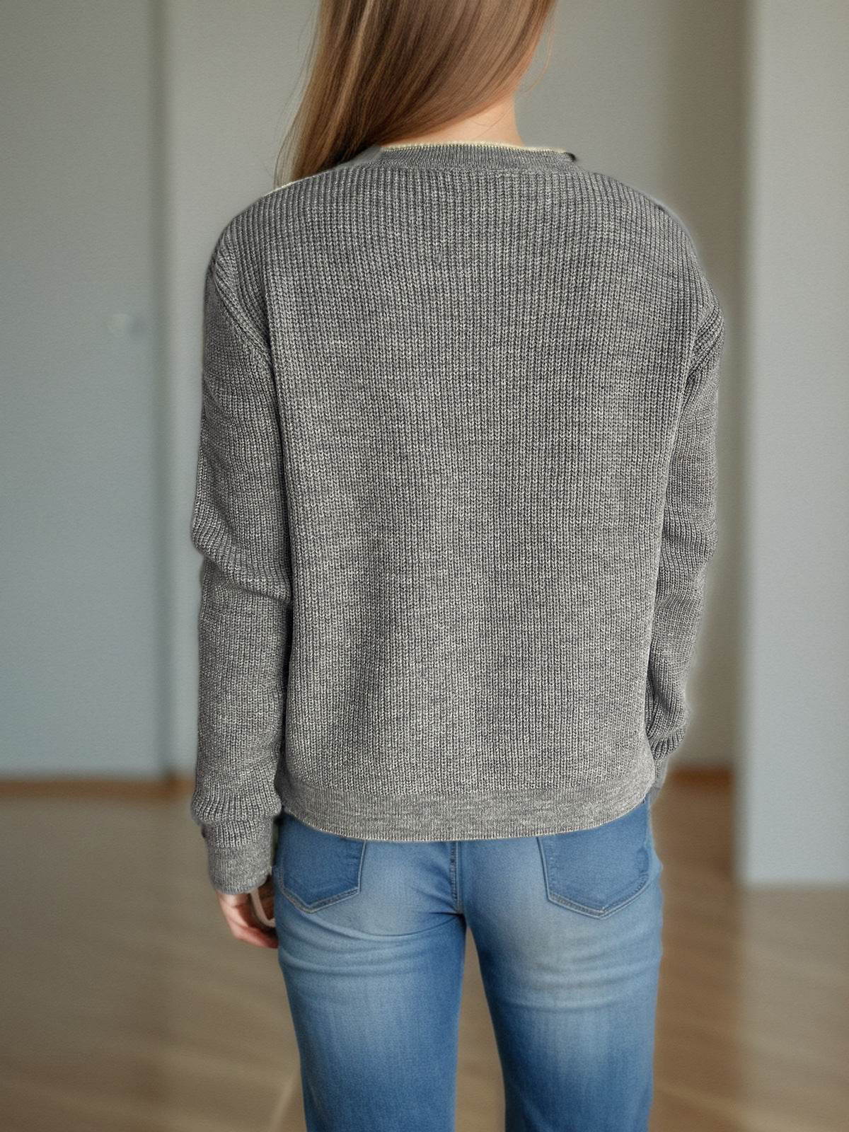 Contrast Button Down Long Sleeve Cardigan - Delanoir