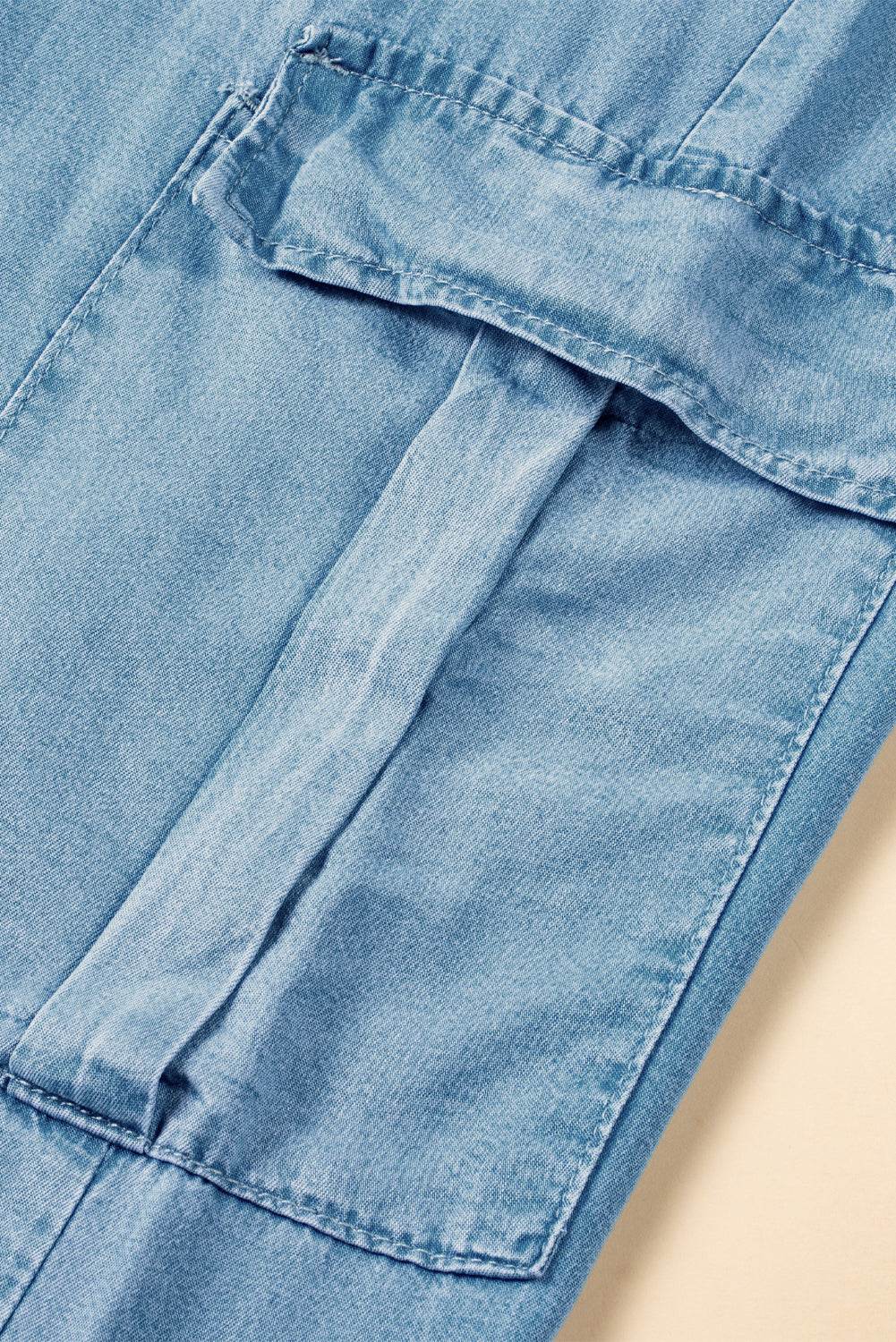 Drawstring Cargo Pocket Wide Leg Jeans - Delanoir