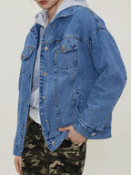 Button Up Collared Neck Long Sleeve Denim Jacket - Delanoir