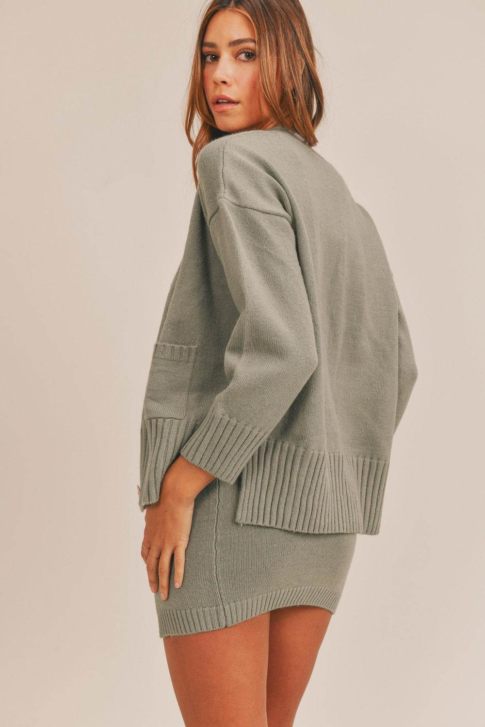 MABLE 3 Pieces Sweater Set with Crop Cami, Mini Skirt, Cardigan - Delanoir