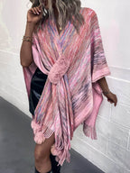 Heathered Fringe Hem Poncho - Delanoir