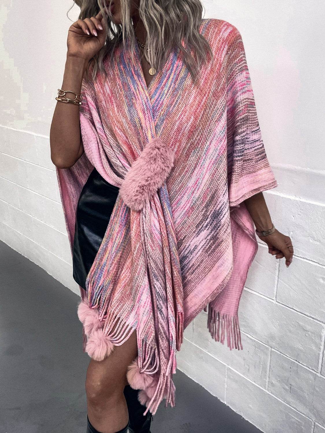 Heathered Fringe Hem Poncho - Delanoir