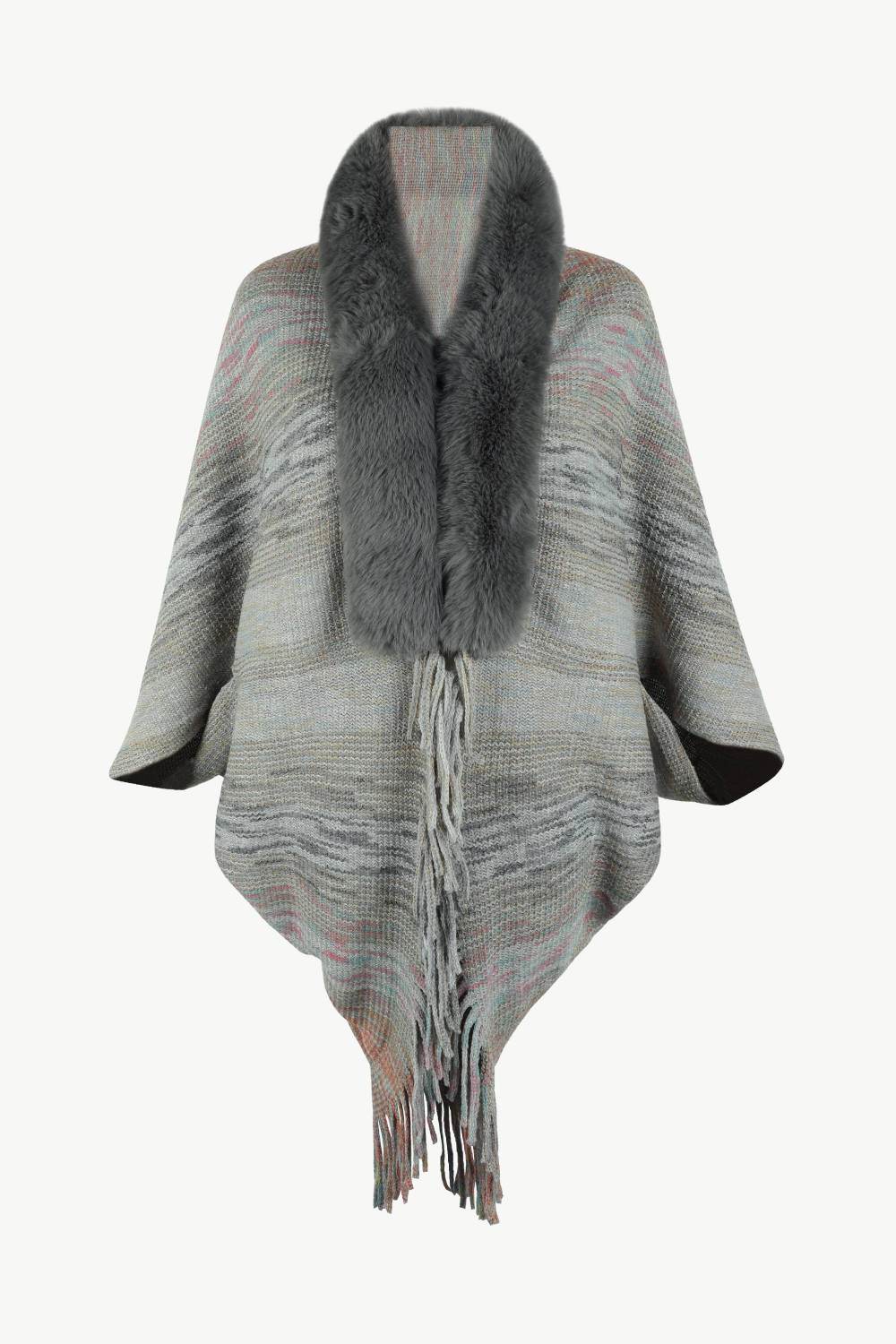 Open Front Fringe Hem Poncho - Delanoir