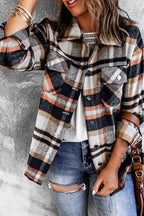 Plaid Button Front Shirt Jacket with Breast Pockets - Delanoir