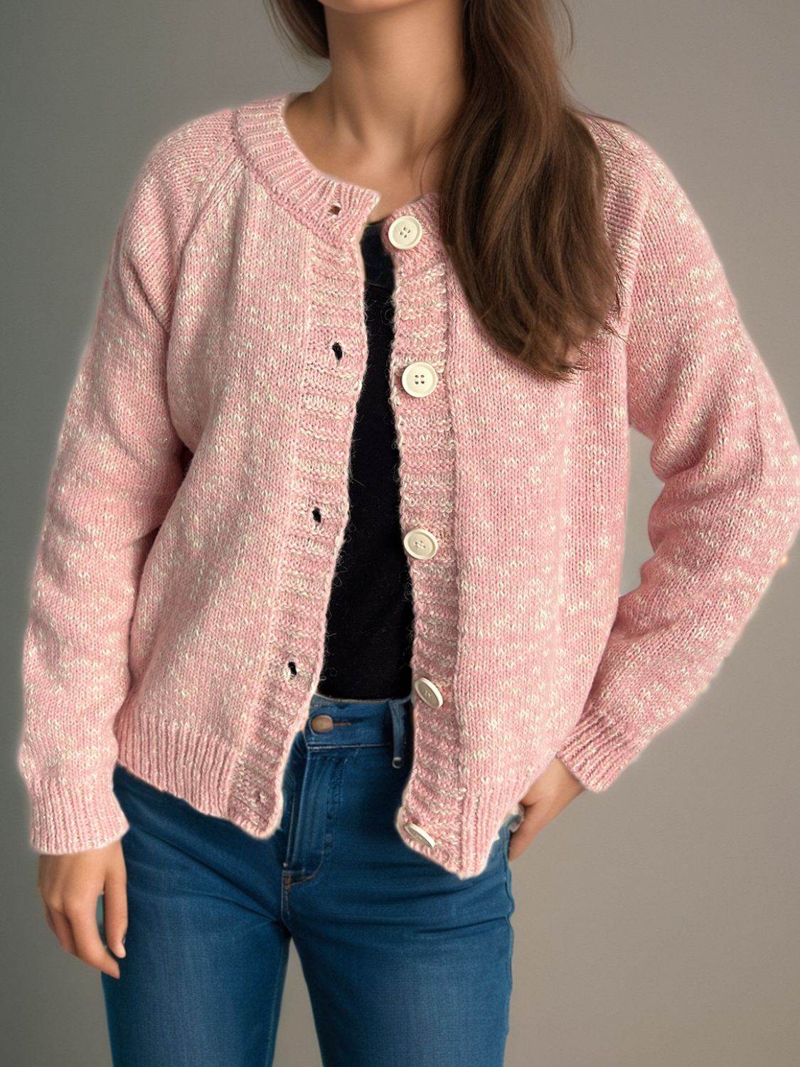 Heathered Button Down Long Sleeve Cardigan - Delanoir