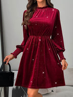 Glitter Mock Neck Long Sleeve Mini Dress - Delanoir