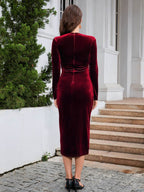 Ruched Slit Surplice Wrap Dress - Delanoir