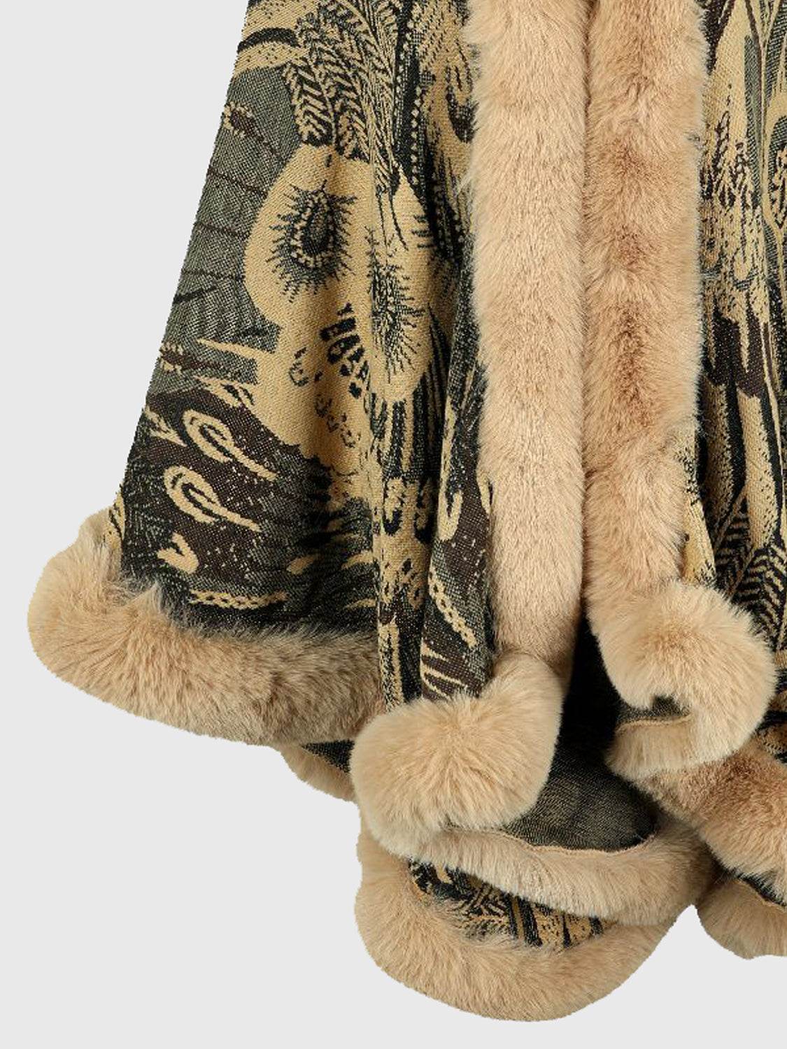 Printed Open Front Poncho - Delanoir