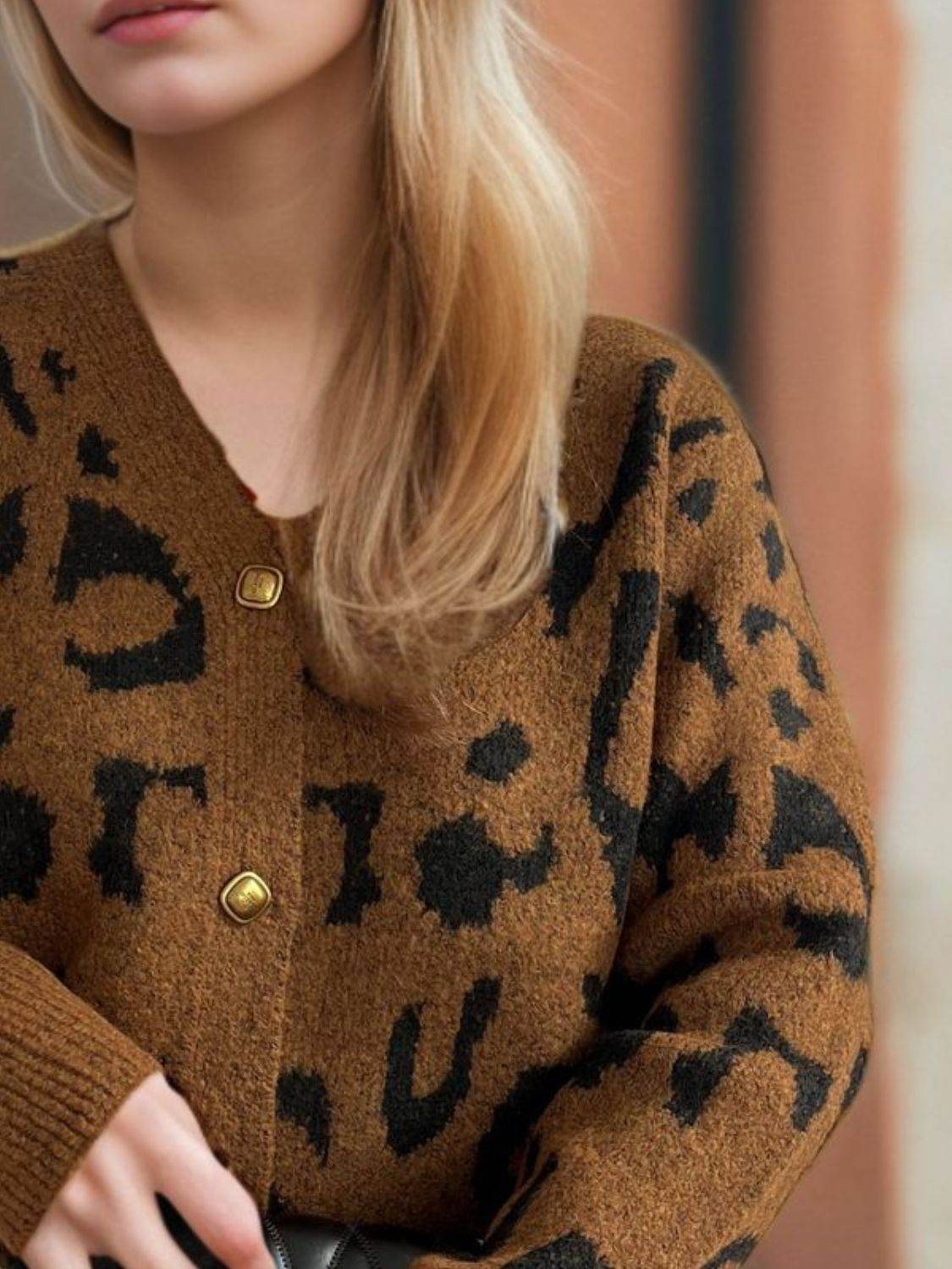 Leopard V-Neck Button Up Cardigan - Delanoir