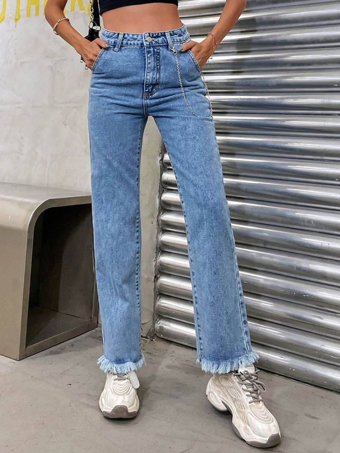Raw Hem Jeans with Pockets - Delanoir