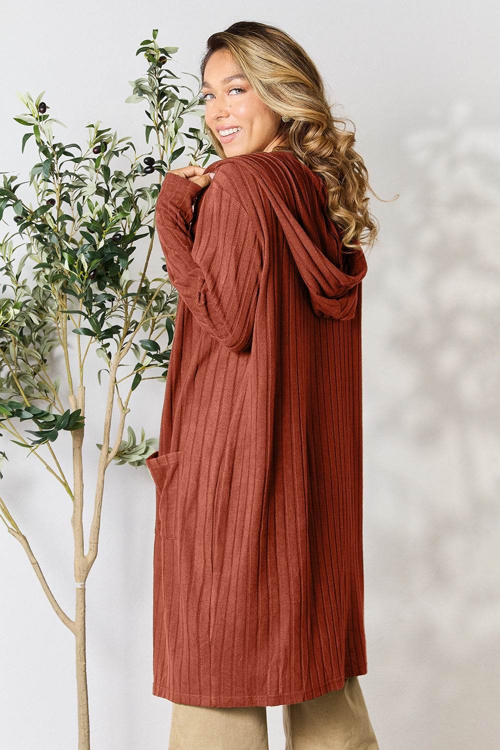 Basic Bae Full Size Hooded Sweater Cardigan - Delanoir