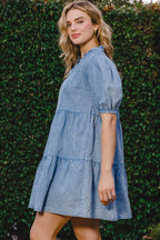 ODDI Washed Tiered Mini Denim Dress - Delanoir