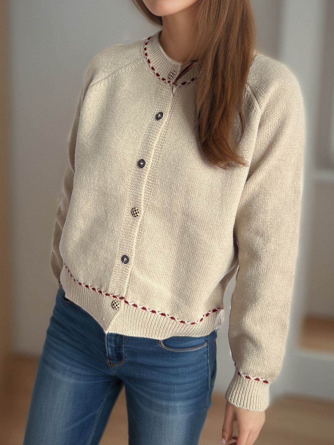 Button Down Long Sleeve Cardigan - Delanoir