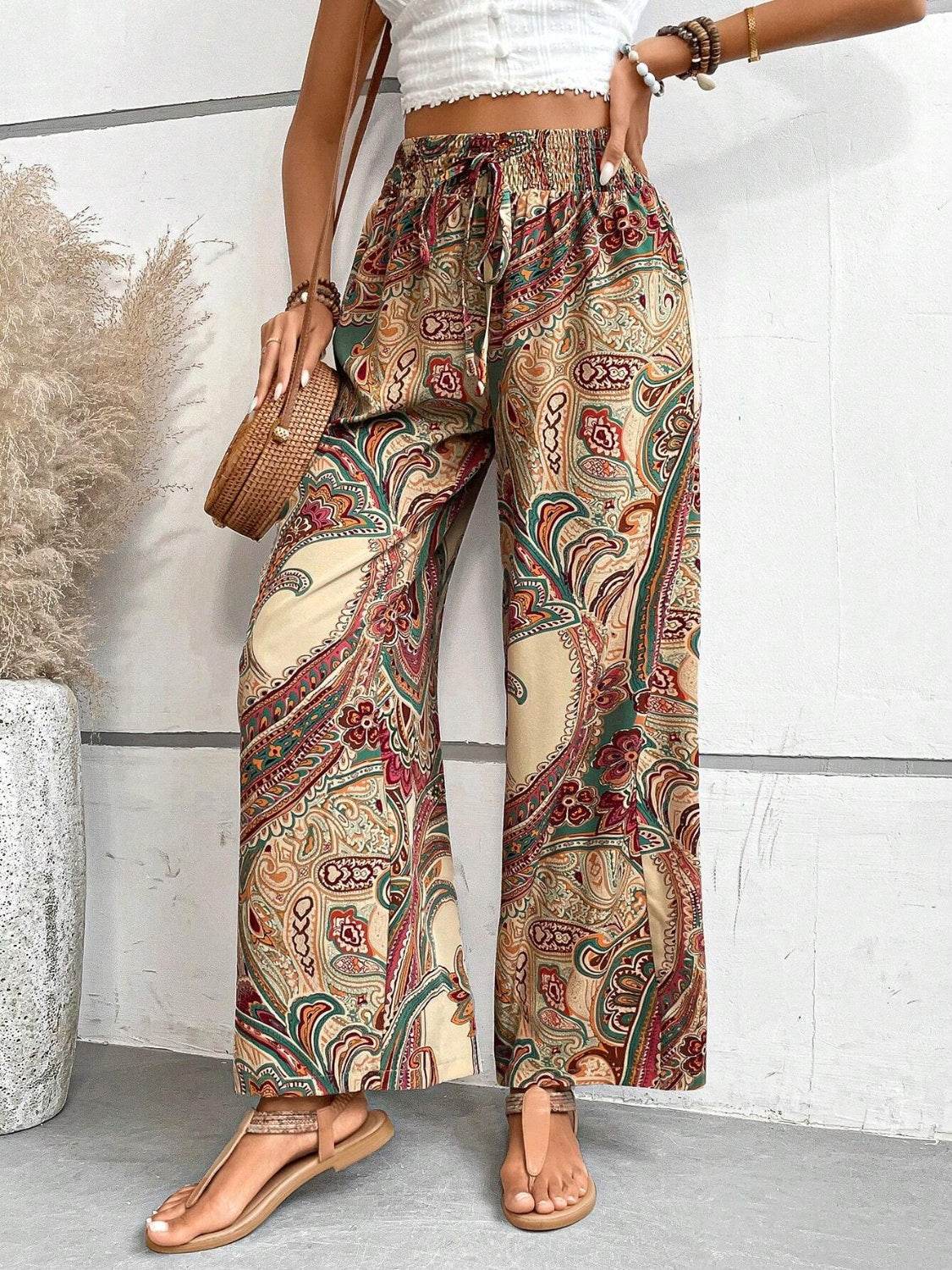 Printed Wide Leg Pants - Delanoir