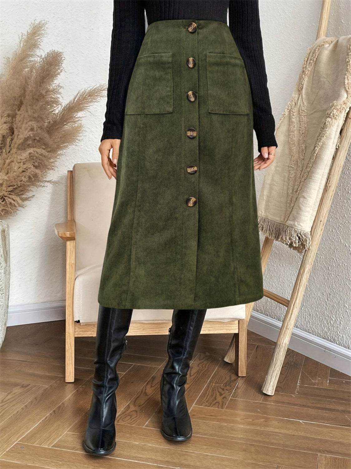 Pocketed Back Elastic Waist Skirt - Delanoir