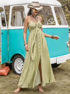 Printed Halter Neck Maxi Dress - Delanoir
